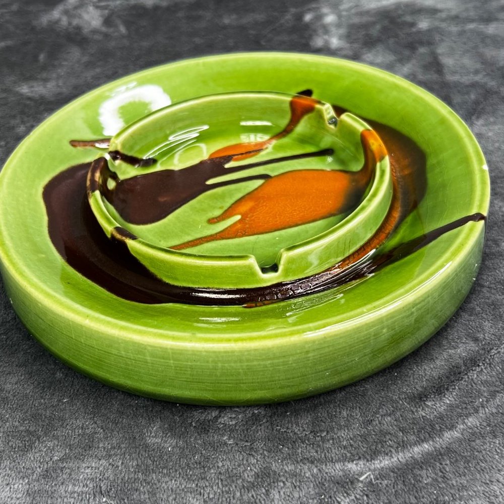 Vintage Royal Haeger Ashtray 2069 Round Green Orange Brown 8.25 inch - Picture 5 of 10